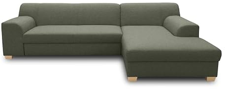 DOMO. collection Ecksofa Tinos, kleines Schlafsofa in L-Form, Eckcouch mit Schlaffunktion, Sofa, Couch, Polsterecke, 273 x 157 x 74 cm (BxTxH), grün