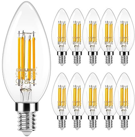DiCUNO E14 Candle LED Bulbs, Small Screw E14 LED, 3.5W, 480LM, 40W Incandescent Equivalent, Warm White 2700K, SES C35 Clear Filament Bulbs for Chandeliers, 10Pcs