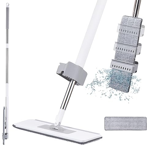 Irishom Fregona Plana autoescurrible Manos Libres Fregona de Limpieza giratoria de 360 Grados con 2 Almohadillas de fregona Lavables Fregona de Microfibra para Uso en seco y húmedo