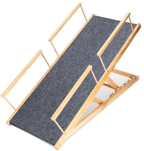 Gimisgu Hunderampe, Hundetreppe aus Holz, Haustierrampe für kleine große Hunde und Katzen, rutschfeste Katzentreppe Hunderampe Auto klappbar, bis zu 100 kg Tragkraft, Rampe für Bett, Sofa oder Auto