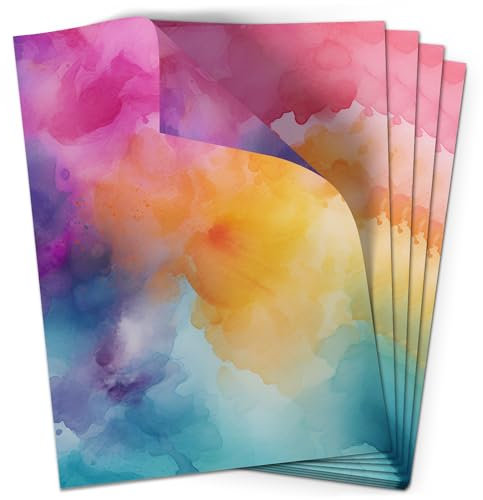 50 Blatt Briefpapier (A4) | Aquarell Bunt | zum Basteln DIY | buntes edles Design Papier | beidseitig bedruckt | Regenbogen Bastelpapier | 90 g/m²