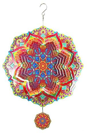 Comphic Mandala Wind Spinner Metal 3D Giratorio Windchimes Arte de Lujo JardíN Colgando DecoracióN al Aire Libre