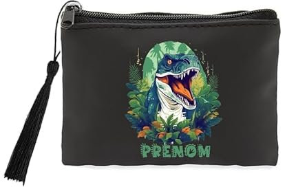 Taperso Porte-monnaie Noir Motif Dinosaure T Rex Personnalisable pour Filles