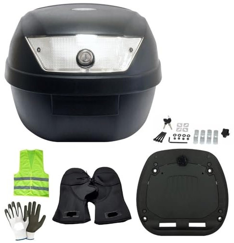 Compatible avec YAMAH-A SR 125 Top Case Polypropylene SIFAM 28 litres Complet avec Plaque + KIT DE Montage pour Moto Scooter Porte-Bagages pour 2 Casques Noir Mat