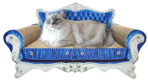 LitaiL Kratzbrett aus Pappe für Katzen, Luxury Katzen Sofa, Kratzpappe mit Katzenminze, 2 in 1 Katzenkratzbretter für Sofaschutz, Maße 55 x 32cm, Blau