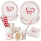 Lot de 140 pièces de vaisselle pour la Saint Valentin avec assiette, gobelet, serviette et pailles, design d'amour rouge, 25 invités