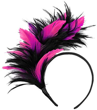 Fascinator Kopfschmuck Feder Haarschmuck 1920er Federstirnband Charming Lady Parrot Kostüm Federkopfbedeckung für Tea Party Accessoires Hochzeit, Damen Fascinator Hut Schleier (B-Hot Pink, One Size)