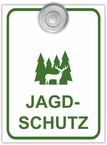 Indigos UG - Schild Jagdschutz - 9x12 cm - Aluverbundplatte mit Saugnapf - Innenbefestigung für Ihr Auto - UV-Beständig - Einsatzschild - Hinweisschild - Warnschild