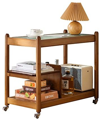 Generic Mesa auxiliar estable con parte superior de cristal y ruedas, mesa esquinera de almacenamiento Monque, mesa auxiliar de ahorro de espacio, mesa auxiliar de sofá para sala de estar