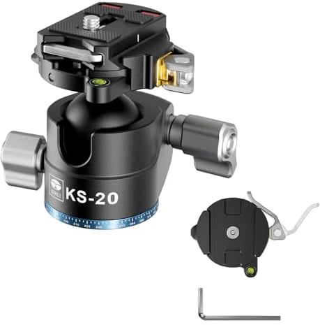 SIRUI Ball Head for Tripod, 33mm Low Profile Ball Head KS-20, 360° Panoramic Aluminium Alloy Tripod Head for DSLR Camera, Camcorder, for Tripod, Monopod, Camera Slider, Max Load 18KG