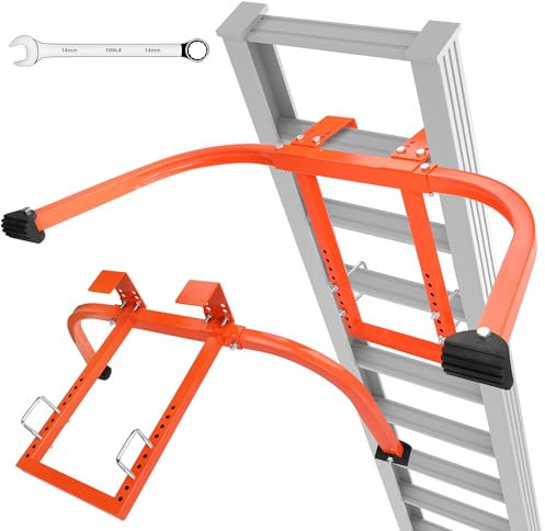 Leiterstabilisator, verlängerte Leiter, Abstandshalter, Zubehör für Dachrinne und Wand, Leiter, Dachstabilisator, robuster Stahl mit rutschfester Gummi-Unterseite, Orange, 3,4 kg