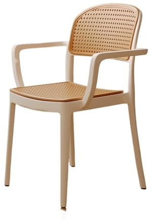 Korbstuhl aus Rattan, Indoor-Outdoor-Restaurant-Terrassenstuhl, moderner Rattanstuhl, Allwetter-Bistrostuhl mit Armlehne, Garten-/Terrassenmöbel(Weiß)