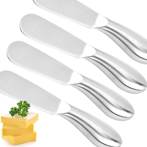 MINGZE Épandeur de Beurre Large de Bord Droit de L'acier Inoxydable 4PCS, Couteau à Beurre, de Fromage à La Crème de Sandwich de ont Placé des Outils de Cuisine, Poignée en acier inoxydable