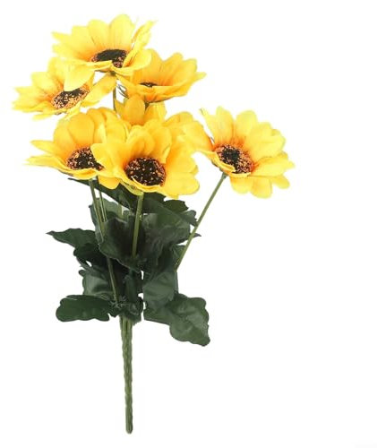 Besttoolifes 7 fiori di girasole artificiali, grandi realistici a stelo lungo, in seta, bouquet di fiori finti da giardino, per esterni, casa, matrimoni, feste di compleanno (dorato)