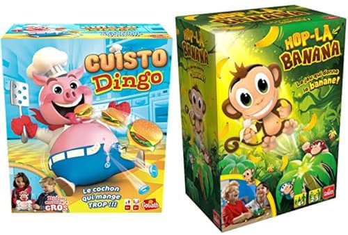Lot de 2 Jeux : Cuisto Dingo + Hop la Banana - Jeux de Société, d'Actions, d'Adresse et Rapidité pour Enfants dès 4 Ans - pour Jouer en Famille ou Entre Amis - 2 à 6 Joueurs