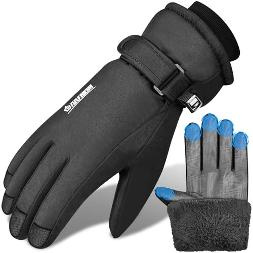 ARFNKIM Skihandschuhe mit Fleecefutter, -20°F Winterhandschuhe Wasserdicht Winddicht Touchscreen Warme Handschuhe, Herren Damen Fahrradhandschuhe für Laufen Motorrad Radfahren Reiten (Schwarz, XL)