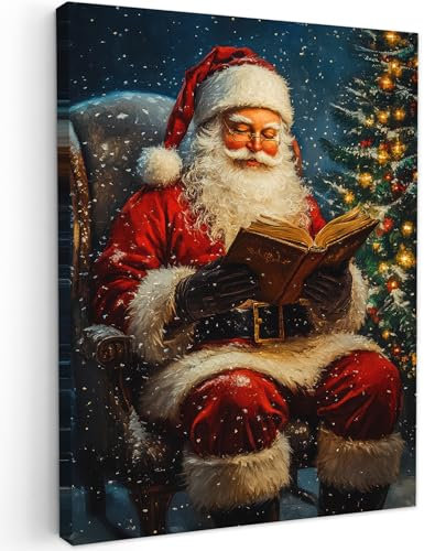 MuchoWow© Quadro Moderno Soggiorno 60x80 cm Regali Decorazioni Natilizie Da Parete Foto Quadri Su Tela Da Salotto Grandi Stampe Su Tela Camera Da Letto Babbo Natale - Albero di Natale