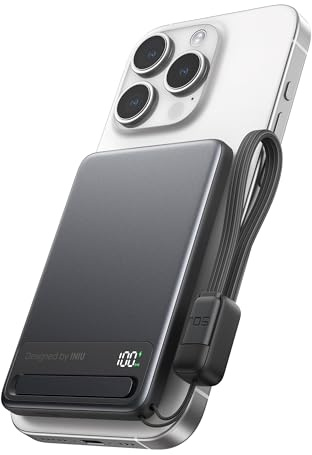 INIU Qi2 Magnetische Powerbank, Markt's Slimmest 5000mAh Tragbares Ladegerät mit Faltbarem Ständer für iPhone 16/15/14/13/12 Serie