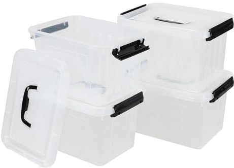 Melontray 5 L 4 Packs Clear Plastic Storage Box with Lid, Small Stackable Storage Containers
