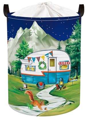 HUUMONSS Night Camping Laundry Hamper Picnic Large Storage Basket Bonfire Collapsible Adult Organizer Toy Clothes Bins for Outdoor,Caravan,63L