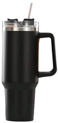 YETGFBH Taza con Pajita,Taza Termo Personalizada Botella De Agua con Aislamiento Acero Inoxidable, Taza Café Caliente For Coche, Termo For Y Fría Asa, Deportes Paja(Black)