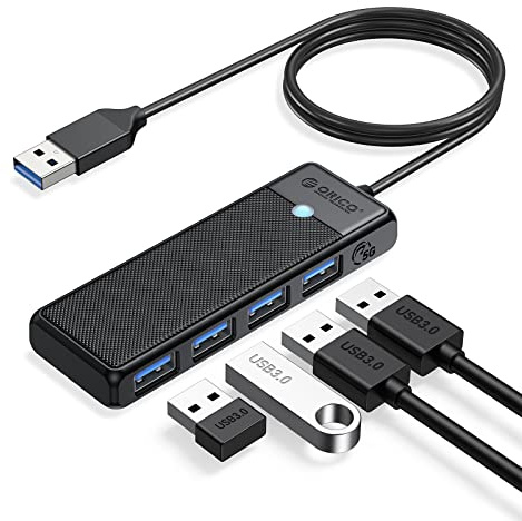 ORICO USB Hub 3.0, 4 Ports USB Verteiler mit 100CM Langes Kabel, Ultra Slim Type A Datenhub 5 Gbps, Multiports-Adapter für MacBook, Mac Pro/Mini, Mobile HDD, Surface Pro, XPS, PS4/PS5, PC