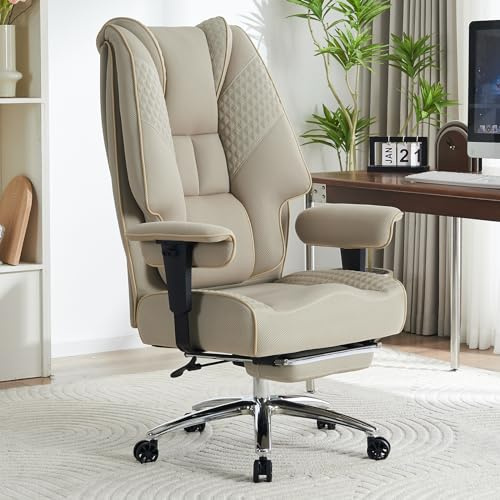 EXCEBET Silla de Oficina Ergonómica Malla 180kg - Silla Escritorio Ejecutiva Big & Tall, Asiento Muelles 14cm (Confort Sofá), Respaldo Alto Transpirable con Soporte Lumbar (Malla Beige Claro)