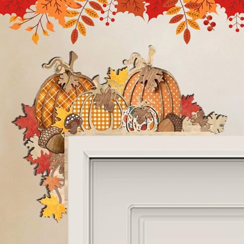 Türdeko Herbstdeko Wichtel, Herbst Dekoration Tür Türrahmen Deko aus Holz, Haustür Herbst Deko Innen Kürbis Ahornblatt Türrahmen für Erntedankfest Tür, Fenster Kamin,Kühlschrank Party Dekoration (D)