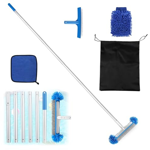 LALAGO Cepillo Piscina, con 210cm Barra de Aluminio Ajustable, Cepillo de Limpieza de Piscina, Cabezal de Cepillo con Mango, Cepillo de Limpieza, Cepillo para Limpiar Fondo (Set D)