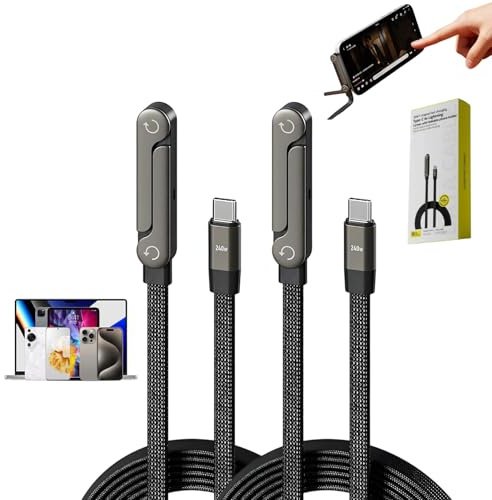 Huiteng XR Invisible Holder Charger Cable with Stand, 240w Super Fast Charging, 2-in-1 Invisible Stand Charging Cable, 360° Rotation for Smartphones, Tablets, Laptops, and Gaming Devices (2 Pcs)
