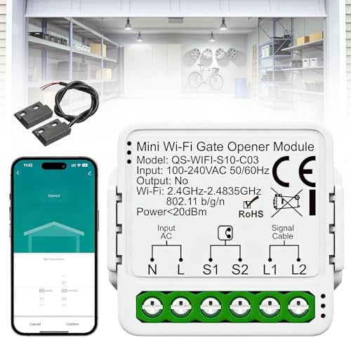 WLAN Garagentoröffner, Smart Garagentoröffner mit Türsensor, Garagentorantrieb, WLAN Garage Door Opener mit Türsensor, Kompatibel mit Alexa und Google Home, Keine HUB erforderlich, Smart Life/Tuya App