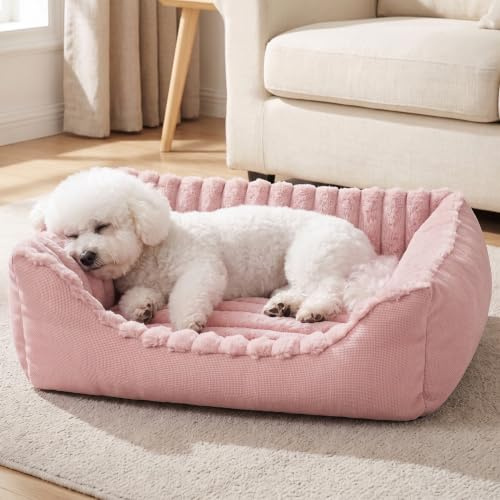 Avont Panier Chat et Chien, Antidérapant Coussin Anti-anxiété pour Petit Moyen Chiens et Chats, Surface Douce et Fond Anti-Dérapant Lit Moelleux Apaisant Chien Lavable -Rose(M)