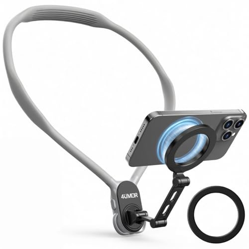 4UMOR Soporte Magnético de Cuello para Teléfono Compatible iPhone y Android | Collarín Telefónico Soporte Antivibración Libre Manos Ideal para POV/Vlog, Viajes, Transmisiones en Vivo y Deportivas