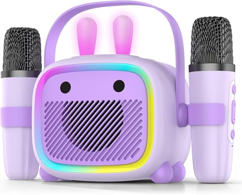 Mini macchina per karaoke per ragazzi e ragazze, altoparlante Bluetooth portatile con 2 microfoni wireless, giocattoli per karaoke per bambini con luci colorate, per bambini dai 3, 4, 5, 6, 7, 8, 9