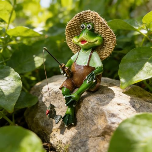 Ferakum Gartendeko Frosch Deko Frösche Tiere Harz Statue,Teich Deko Gartenfiguren für Draußen Wetterfest Tiere Gartenfigur für Außen,Frösche Figuren Balkon Garten Frosch Figuren (Gelb)