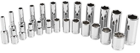 GreatNeck 18622 Metric Socket Set, 1/4 Inch Drive, 24-Piece | Homeowner & Mechanic’s Socket Set w/Tray | Deep & Shallow Sockets, Take on Any Job | Chrome-Vanadium Steel for Guaranteed Durability