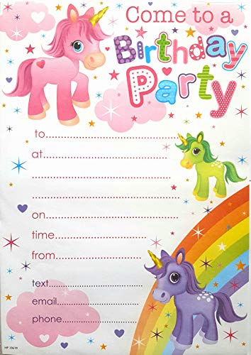 Simon Elvin 20 Children's Birthday Party Invitation Sheets 3HP106 Unicorns and Rainbow