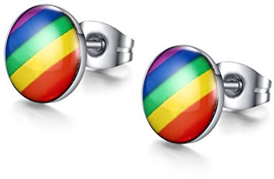 Vnox 8mm Gay Lesben Edelstahl runde Kugel Regenbogen Stolz Bolzen Ohrring für Engagement,Hochzeit