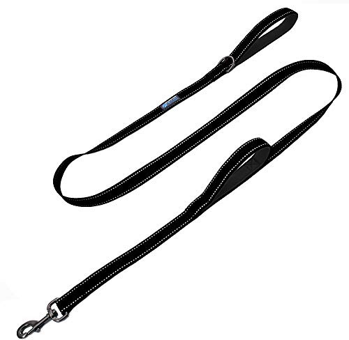Max and Neo Double Handle Traffic Dog Leash - Reflective, Donates to Dog Rescue (Black, 6 FT)