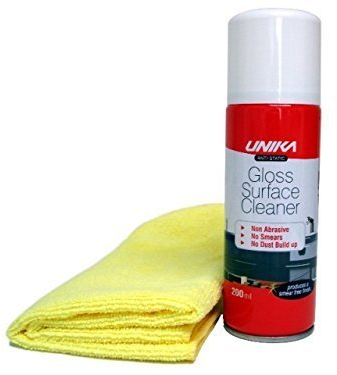 2 x Unika Anti-Static Gloss Surface Cleaner & microfibre cloth 200ml - glass, chrome by Unika