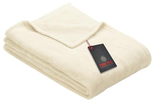 Ibena Kuscheldecke Olbia 130x180 cm - flauschig, warm & waschbar, fleecedecke wollweiß einfarbig