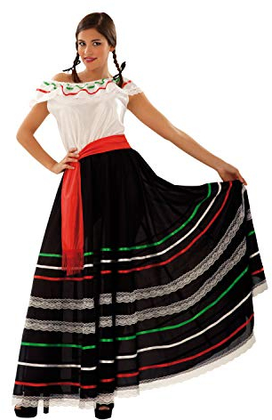 My Other Me - Disfraz de mexicana para mujer. Talla S. Vestido tradicional con detalles coloridos y fajín. ¡Elegancia y tradición en cada detalle!