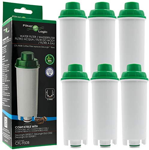FilterLogic CFL-950B | 6x Filtro de agua compatible con DeLonghi DLS C002 DLSC002 Cartucho filtrante para cafeteras Magnifica, Rivelia, Eletta, ECAM