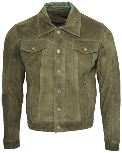 Infinity Men's Trucker Casual Khaki Goat Suede Leather Shirt Jeans Jacket 5XL