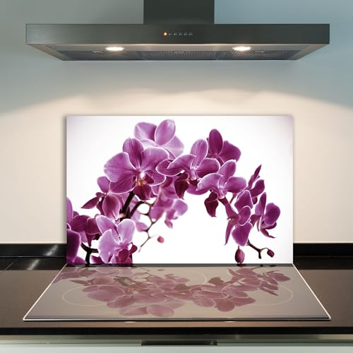 DAMU | Herdabdeckplatte Einteilig 80x52 Herdabdeckung Ceranfeld Glasschneideplatte Ceranfeldabdeckung Herdplattenabdeckung Kochfeld Abdeckung Schneidebrett Glasplatte Orchidee Violett