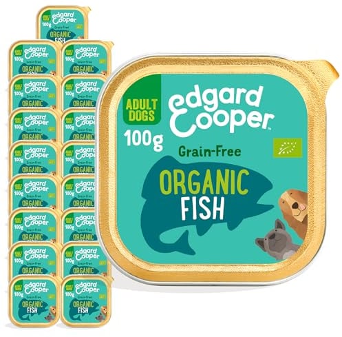 Edgard & Cooper Organic Grain-Free Wet Dog Food Trays, (Organic Fish 17 x 100g), Natural Dogs Food in Cup for Adult Dogs, Fresh Meat, High Protein, Hypoallergenic, No Added Sugar