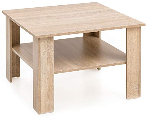 Wohnling Couchtisch Sonoma 60x42x60 cm Design Holztisch mit Ablage, Wohnzimmertisch Sofatisch Loungetisch, Kaffeetisch Stubentisch mit Stauraum, Tisch Wohnzimmer