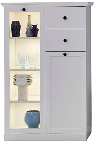 Newfurn Vitrine Vitrinenschrank Holzvitrine II 81x129x 41 cm (BxHxT) II [Mikka.Fourteen] in Weiß Dekor/Weiß Dekor Wohnzimmer Schlafzimmer Esszimmer Flur Diele