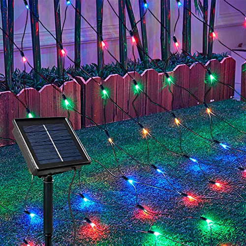 SUAVER Solar LED Lichternetz, Wasserfest 200LEDs Solar Lichterkette,3x2M Outdoor Lichtervorhang,8 Modi Net Mesh Deko Leuchte für Weihnachten Garten Party Hochzeit Schlafzimmer (Mehrfarbig)
