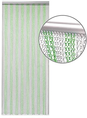 Youyijia Alumnium Chain Curtain 90x214.5cm Home Door Screens Curtains Door Fly Screen Insect Bug Screen Strip Blinds String Doorways Divider Door Chain Curtain(Green+Silver)